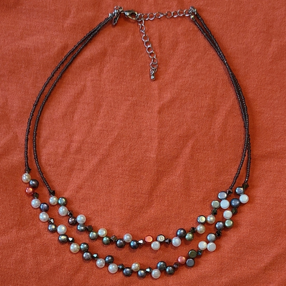 Lia Sophia TAHITIAN Delicate Layered Necklace Choker Freshwater Button Pearls